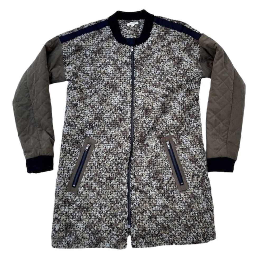 Mystree Knit Quilted Sleeve Long Bomber Coat Wool Blend Size M